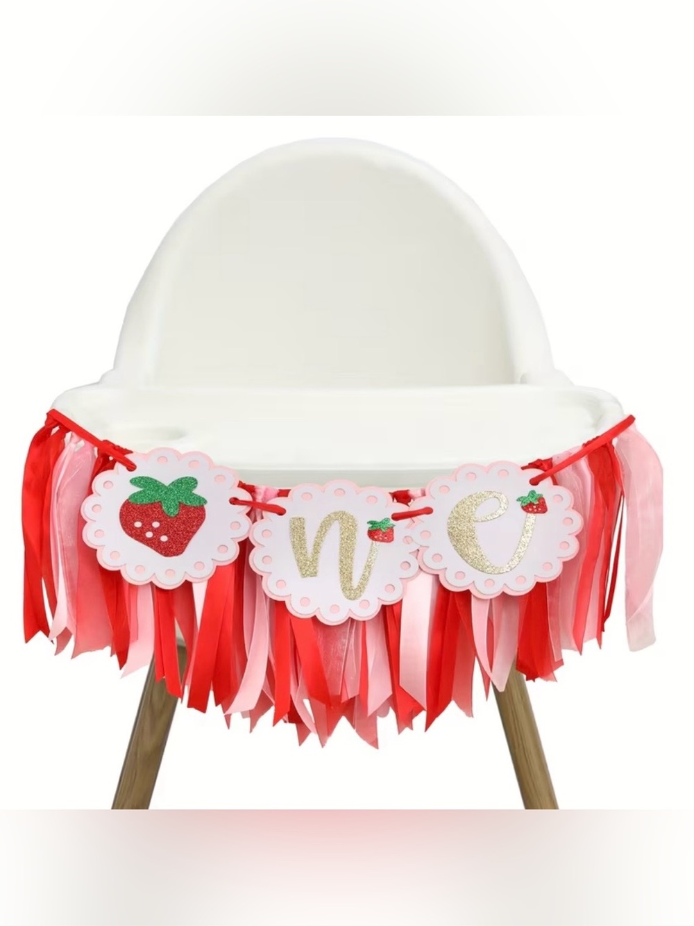 New ONE Birthday Banner Decoration High Chair Strawberry Theme Celebration Party